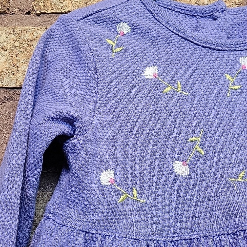 Buster Brown Purple Waffle Knit Dress with Floral Accents and Pocketd Size 3T - Picture 4 of 8